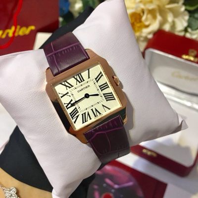 Cartier 44*35MM for Men 38*30MM For Lady Swiss Quartz Movement Rose Gold Bezel Purple/Red Strap Watch